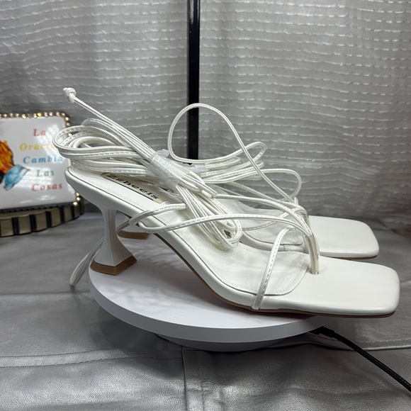 (H5) Zzheels Square Toe Lace-Up Chunky Heel Strappy Sandals,Various Sizes White - Picture 7 of 9